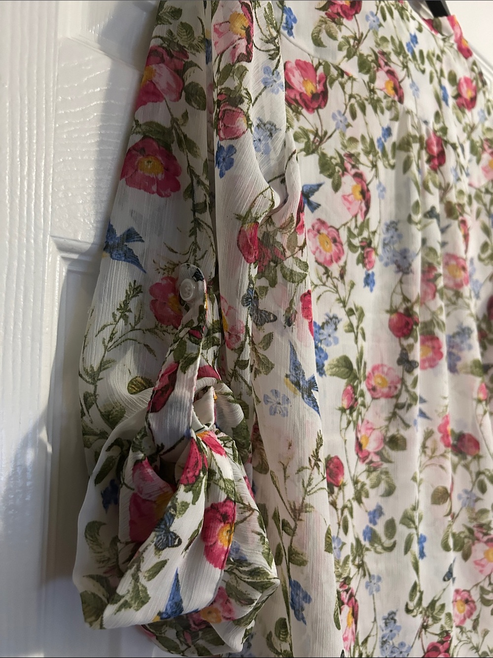 Kut from the Kloth Floral Sheer Button-Front Blouse - Pink/Blue - Medium - Picture 11 of 11